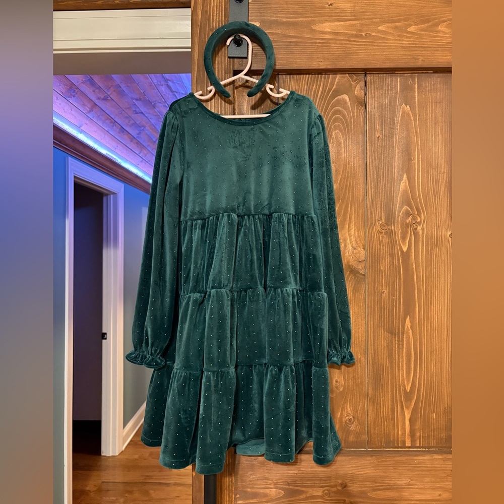 Kids Dress in Deep Green with Headband